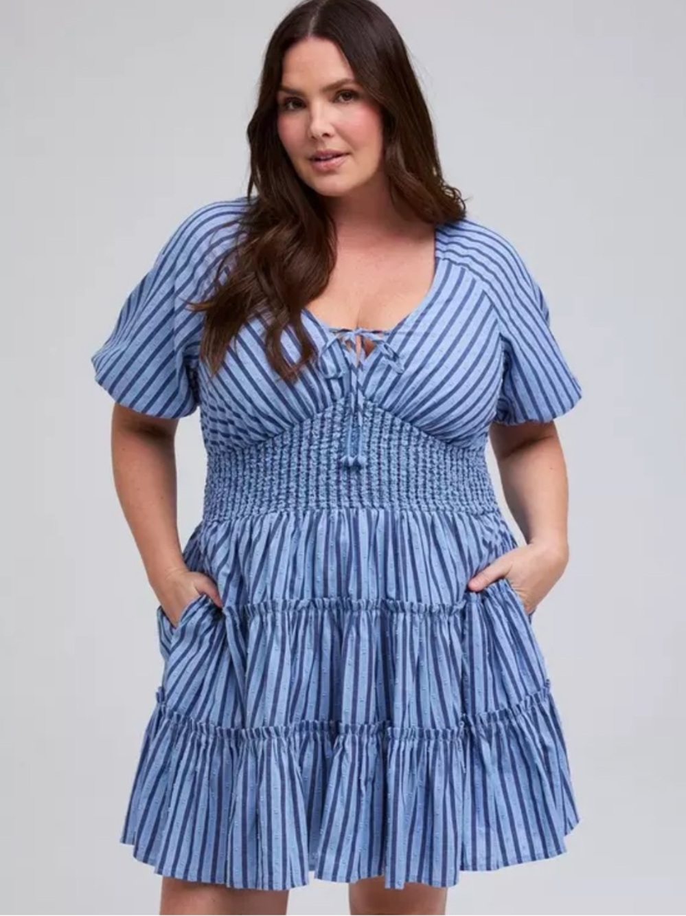 Torrid Blue Striped Belle Isle Puff Sleeve Mini Dress Size 5X